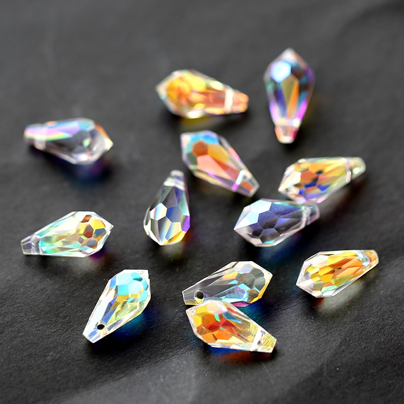 5,5x11mm 6,5x13mm cuentas de cristal facetadas de lágrima de cristal de agujero cruzado Multicolor para fabricación de joyas al