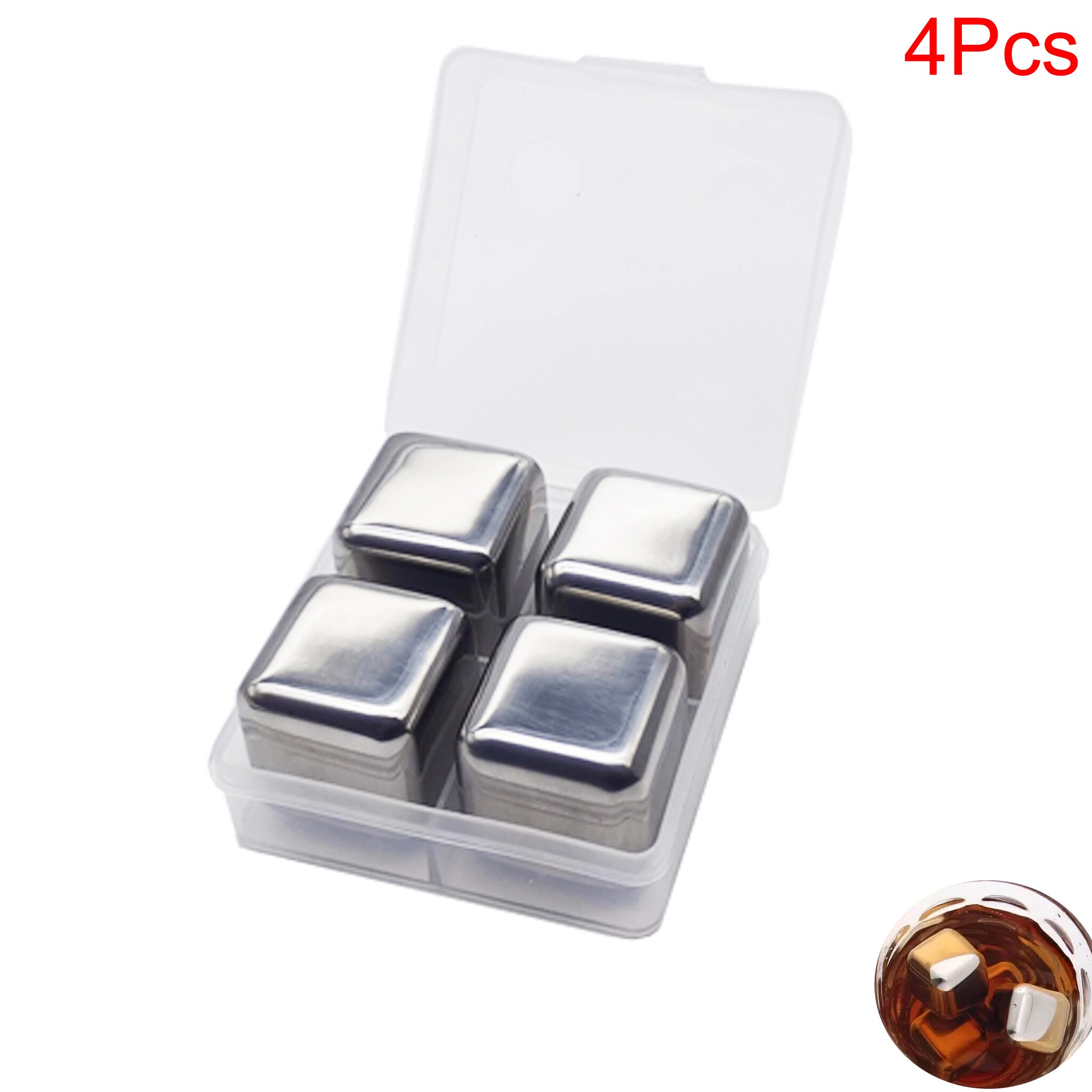 Stainless Steel Whiskey Stones Set Reusable Ice Cubes for Drinks Cocktail Shaker Whiskey Rocks Chilling Stones + Ice Tongs: 4 Pack