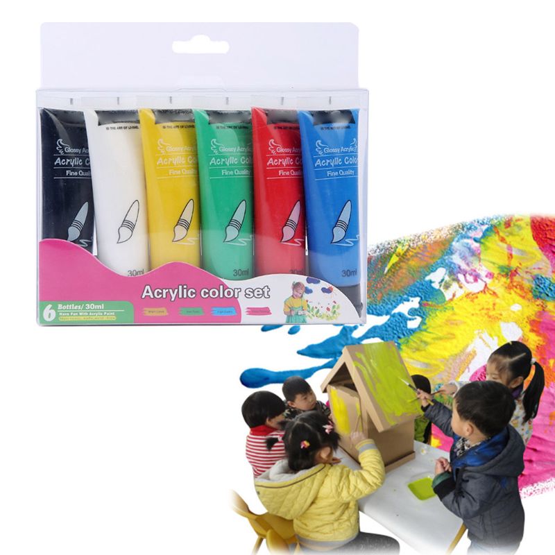 6 Colors 30ml Acrylic Paint Set Drawing Painting Pigment Wall Hand-painted for Kids DIY Artist