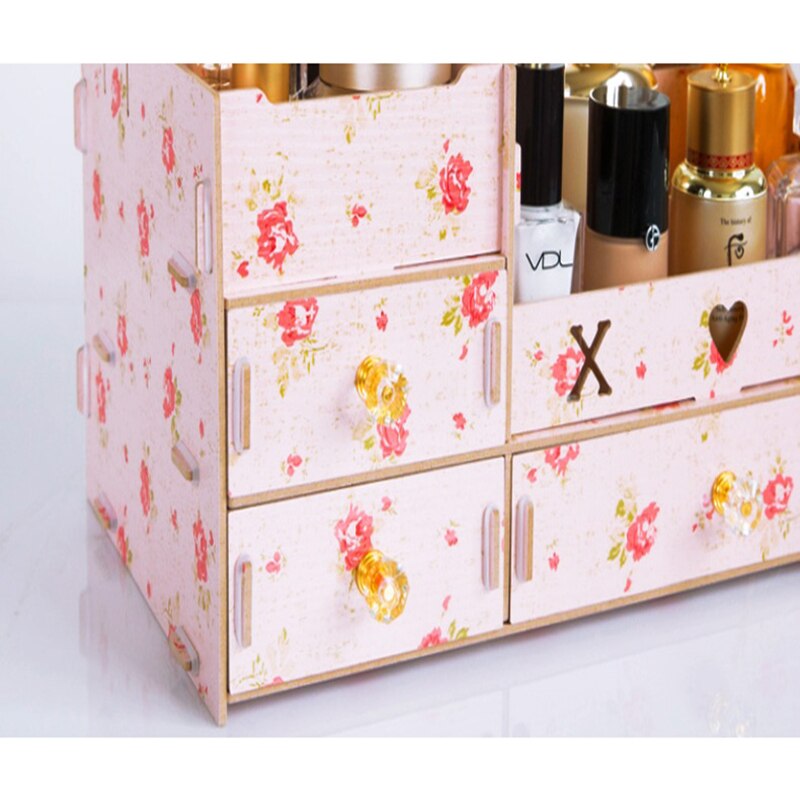 Multifunktions træ desktop opbevaringsboks makeup organizer taske kosmetisk opbevaringsboks gør det selv store makeup organizer skuffer