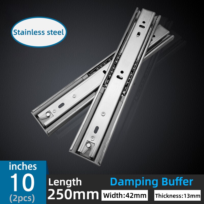8"-22" Stainless Steel Drawer Slider Soft Closed Drawer Track Sliding Three-Section Cabinet Slider Furniture Hardware Damping: 10 inches Damping