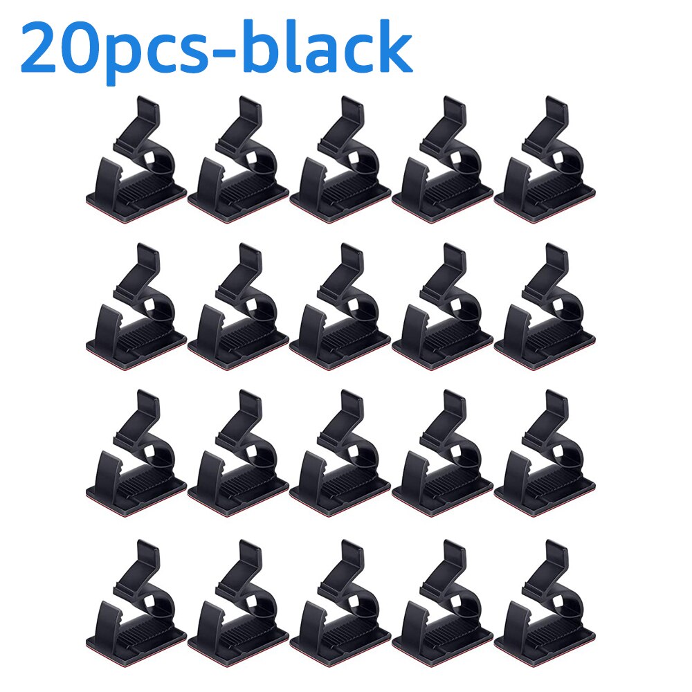 Untoom Cable Organizer Cable Management Clips Earphone Mouse Wire Manager Cord Holder Flexible USB Cable Winder for Desktop Wall: C-157-Black-20pcs