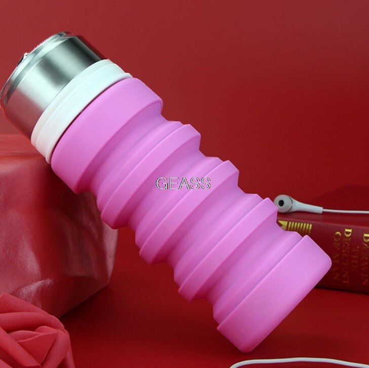 Silikonefoldende udendørs sportsflaske bærbar sammenklappelig teleskopflaske 400ml glasflasker: Rød