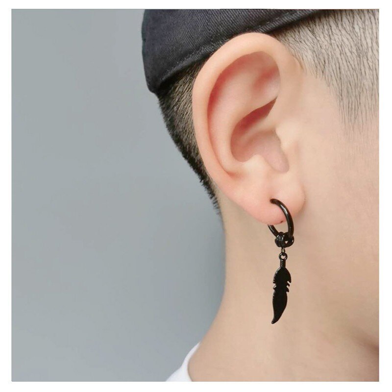 Korean Stainless Steel Coil Feather Earrings For Women Man Punk Goth Hoop Earrings Ear Clip On Piercing Jewelry