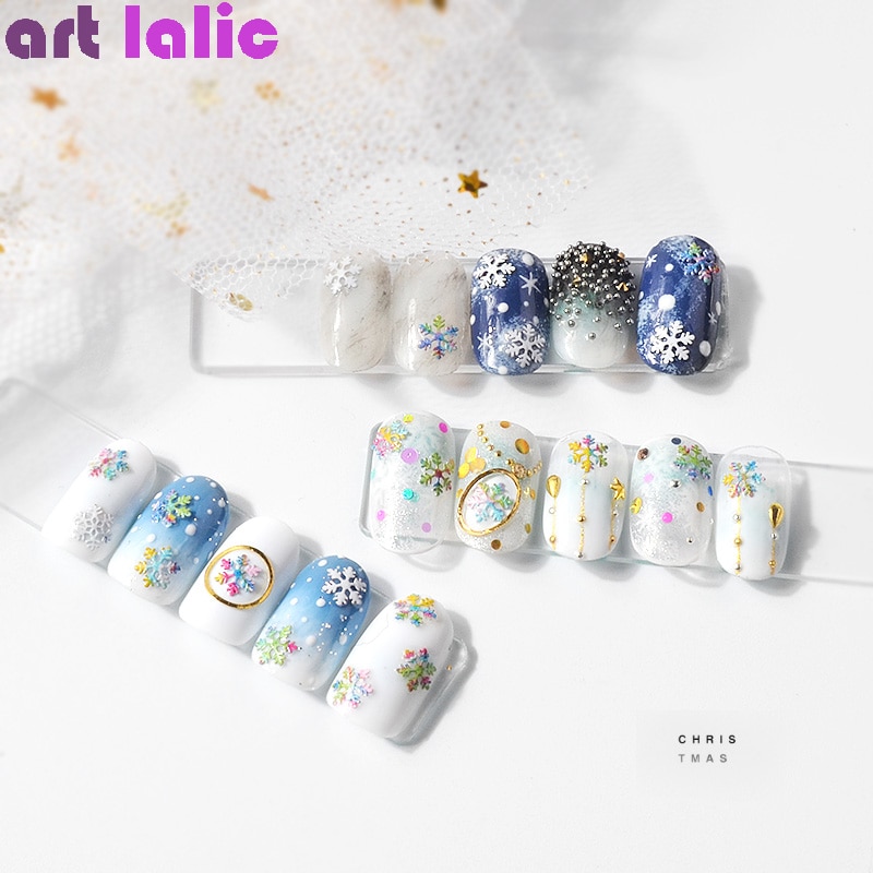 1 Box Nail Art Kerst Xmas Snowflake Glitter Gemengde 3D Multi Color Pailletten Tips Manicure Decoraties Diy Winter Sticker