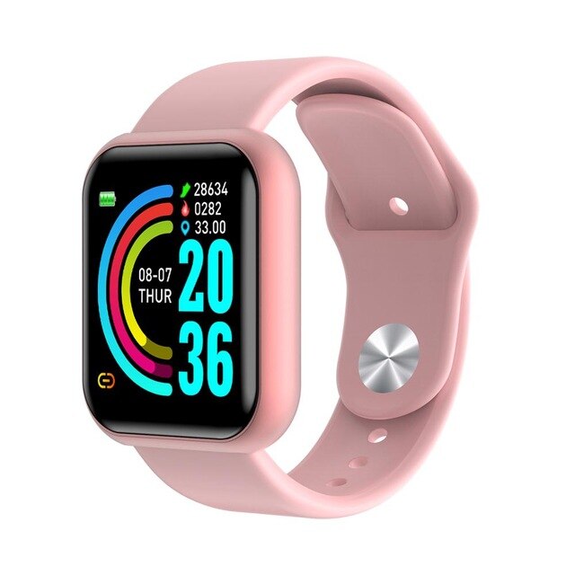 Smart ur kvinder mænd smartwatch til android ios elektronik smart ur fitness tracker silikone rem smart ur timer: Lyserød
