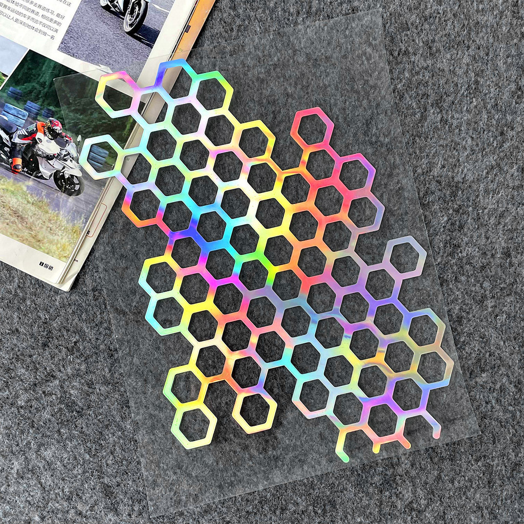 Honeycomb Motorcycle Sticker Reflective Motorcycle Helmet Body Grid Shaped Decal Waterproof Motorcycle Accesssories: WHITE