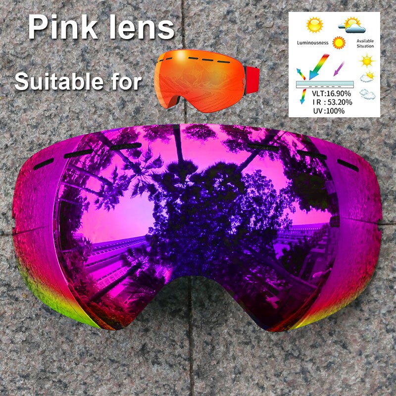 PHMAX-Lentes de repuesto para gafas de esquí normales, lentes de visión nocturna, amarillas, antivaho, Multicolor, solo aplicable a XJ-01: Pink Lens