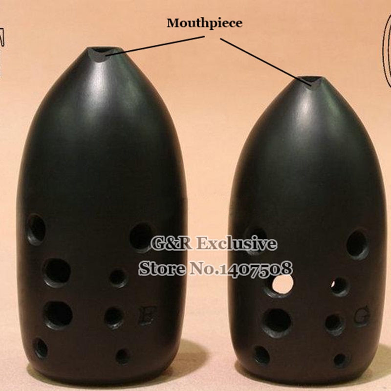 Flauta china antigua Xun de cerámica negra, instrumento Musical de arcilla de doble cámara, llave G/F, Ocarina, 10 agujeros