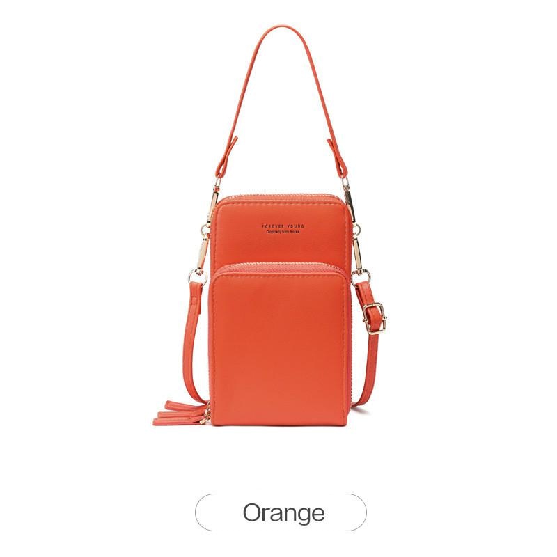 Kvinder afslappet stilfuld stor kapacitet diagonal pakke mobiltelefon tegnebog store kortholder tegnebog kobling skulderstropper taske: Orange