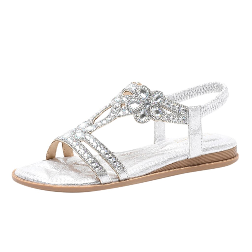 Sandales d'été femme Rhineston sandale compensées bohême plage chaussures cristal tongs chaussures plates sandales bout ouvert sandalias mujer: SL / 38
