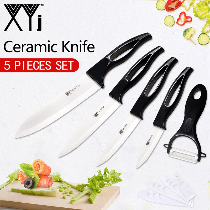 XYj Ceramic Knives Kitchen knives Tool 3 4 5 6 inch Chef Knife Cook Set+Peeler White Black Blade Multi-color Handle: Black  H White Blade