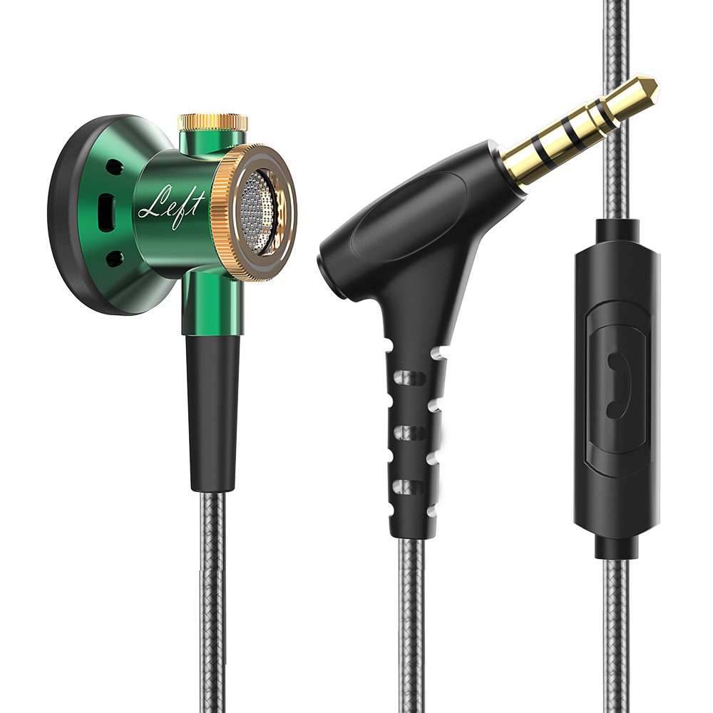 D08 Metalen HiFi 3,5 mm in-ear hoofdtelefoon Platte kop oortelefoon met microfoon Bedraad helder geluid Bass-headsets voor sportmuziek Gamer: green