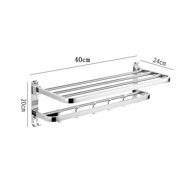 Wall Mounted Folding Movable Towel Rack Stainless Steel Polished Organizer Towel Holder Storage Shelf Hook bathroom Accessories: Polished-40cm