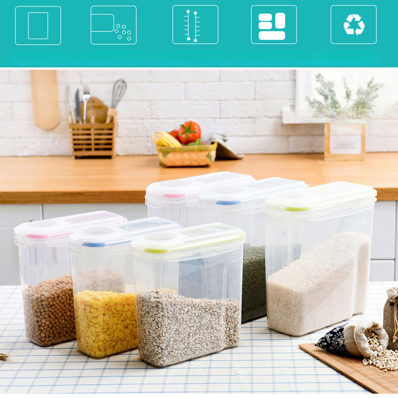 Recipientes herméticos de armazenamento de alimentos e tampas de travamento, organizadores de despensa de plástico transparente, cereais/harinha/riso, umidade e cozinha à prova de insetos