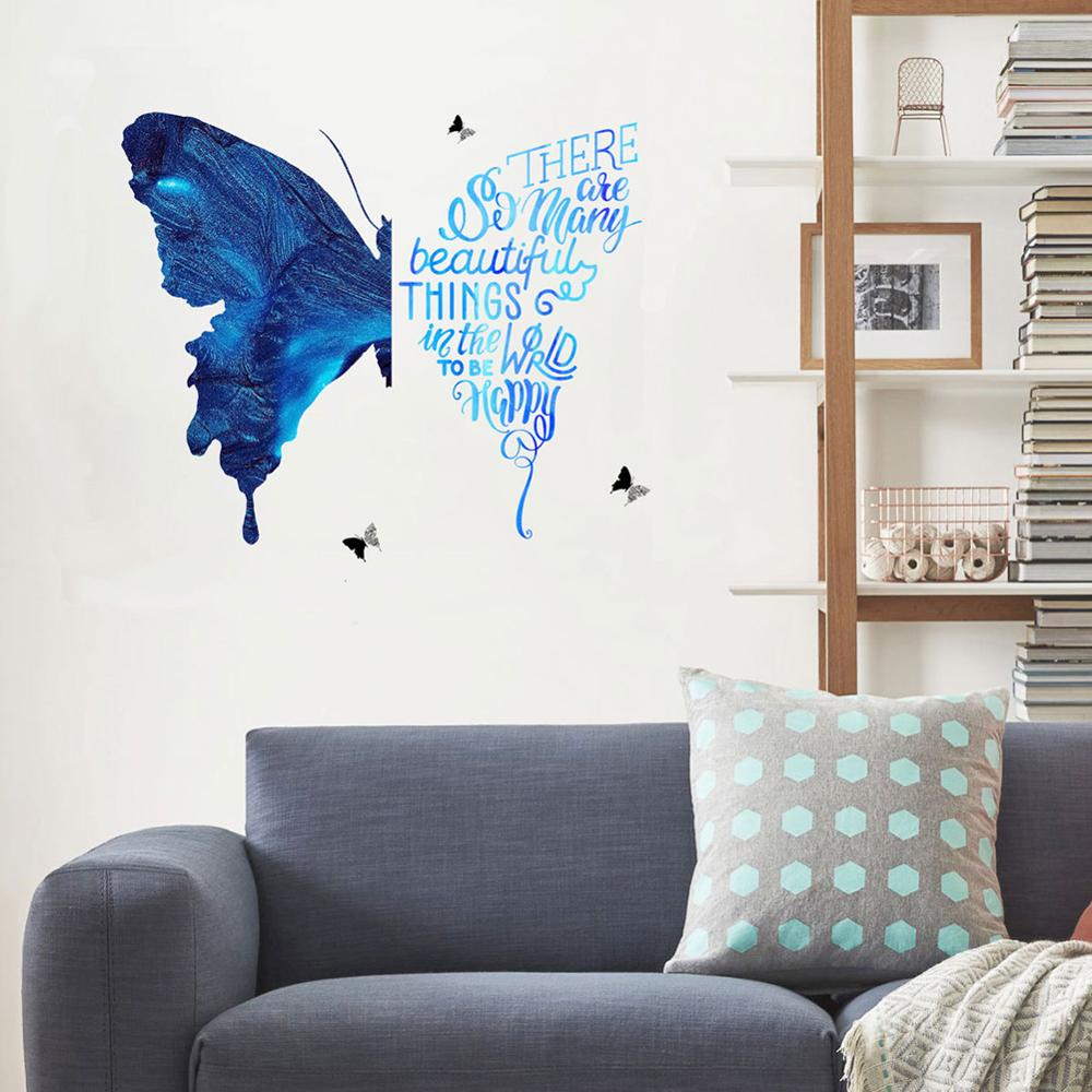 Blue Butterfly Wall Stickers Bedroom Living Room Sofa Background Decoration Wallpaper Art Word Decals For Home Stickers
