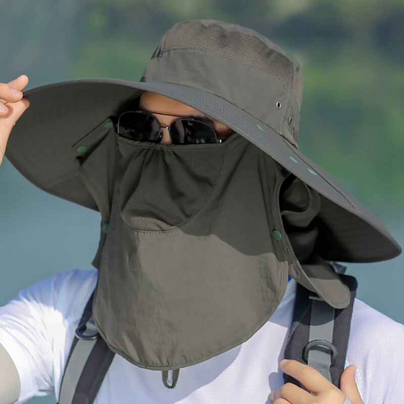 Flap Hoed Outdoor Flap Cap Brede Rand Zonnescherm Winddicht Sneldrogend Gezichtsmasker Oor Neck Cover Visser Emmer Hoed nylon: QJ2467JG
