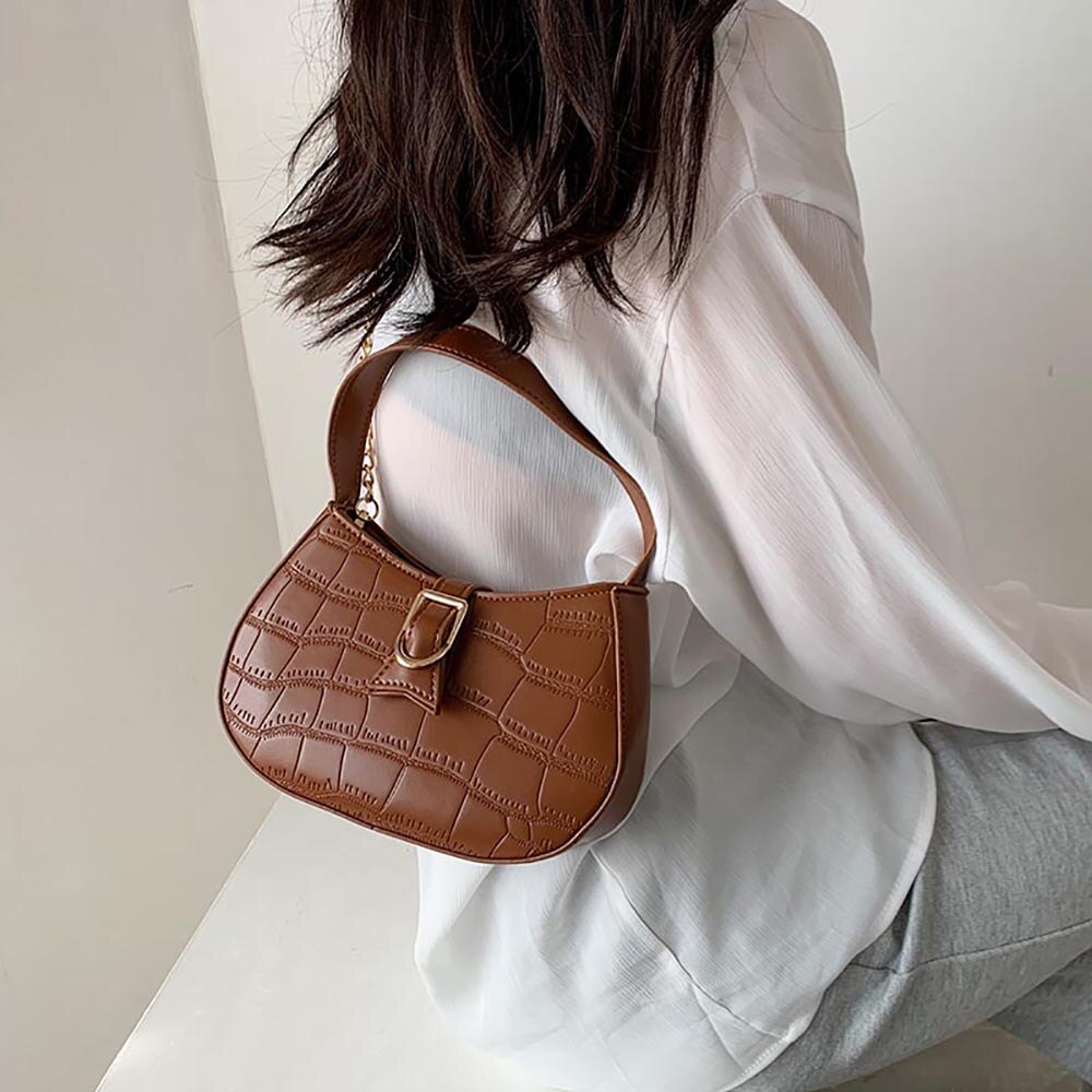 Retro Vrouwelijke Schoudertas Steen Patroon Crossbody Tas Voor Vrouwen Hoge Textuur Pu Leer Eenvoudige Veelzijdige Dame Tas kleine