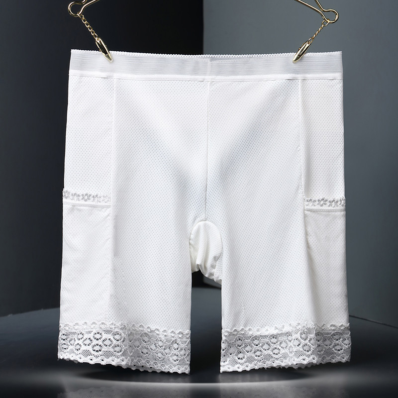 Frauen Sicherheit kurze Hose Anti Scheuern unterhose Mit Tasche Plus GRÖßE Spitze Nahtlose Höschen Hohe Elastizität Atmungsaktive Unterwäsche: Weiß / XL 65-85kg