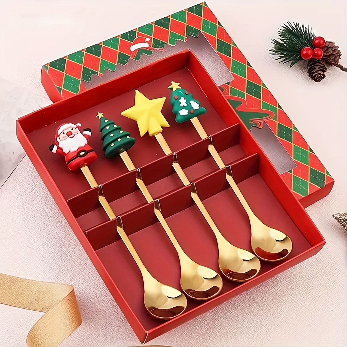 2/4/6 Stuks Kerst Vork En Lepel Set, Roestvrij Staal Creatief Servies, koffie Thee Dessert Vorken En Lepels Set