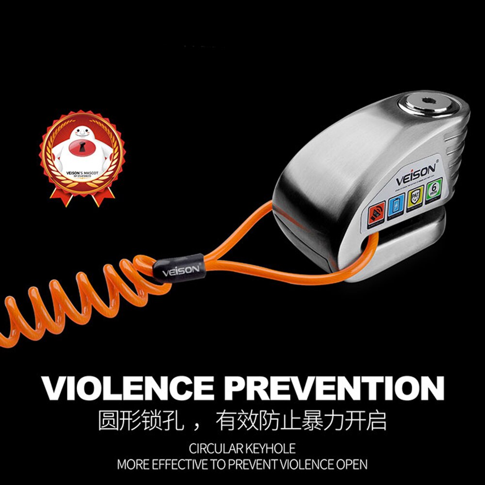 Veison Motorfiets Alarm 130dB Anti-Diefstal Motorfiets Slot Fiets Alarm 304 Rvs Disc Quad Lock Fietsslot Motopadlock