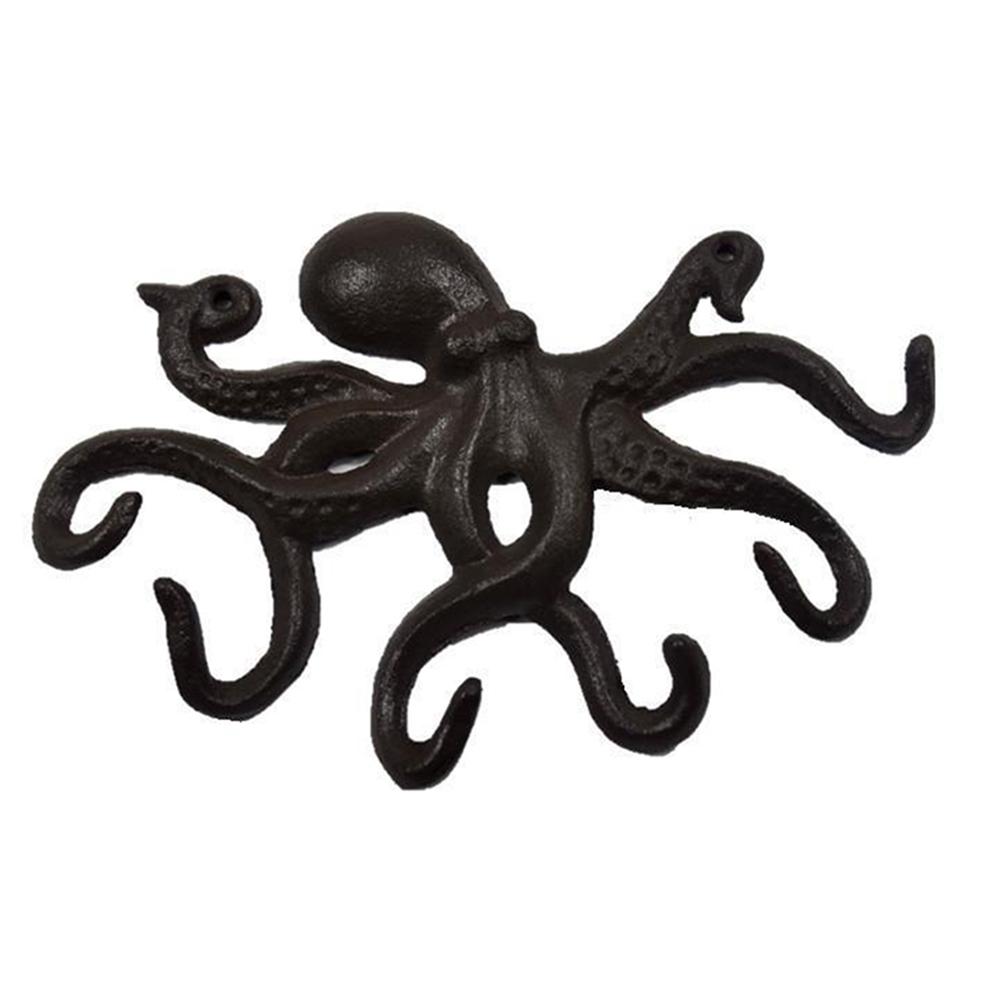 Cast Iron Octopus Key Hook Antique Decorative Wrought Iron Swimming Octopus Hook With 6 Tentacle Shaped Hooks: Imitation Rust