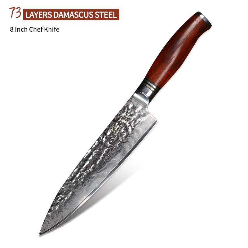 YARENH – couteau de Chef utilitaire en acier damas japonais, 73 couches, outils de cuisine professionnels en acier inoxydable à haute teneur en carbone: 8 inch chef knife