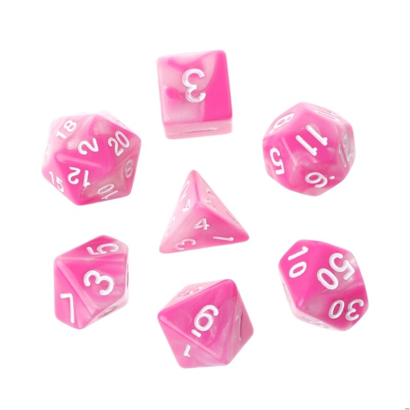 7pcs/set Polyhedron 2-color D&amp;D Dice with Marbled Effect D4 D6 D8 D10 D10% D12 D20 Black Red Blue Color Clear Playing Dice 27RD: E
