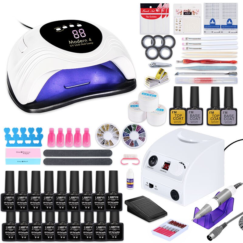 Nail Set 35000Rpm Elektrische Machine Nail Boor En Nagel Droger Lamp 18/12Pcs Nail Gel Polish Kit manicure Tools Set Voor Nail Art: 120w 18 color