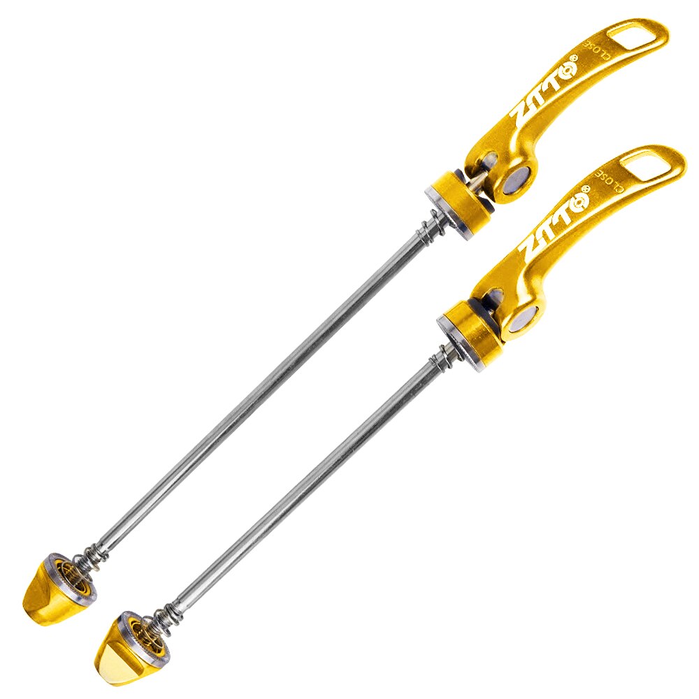 Pinchos de cubo de la rueda de la bicicleta, pinchos de liberación rápida QR delanteros y traseros para bicicleta de montaña o carretera, eje de palanca de 145/185mm, 48 g/par pincho de eje Ti: YELLOW