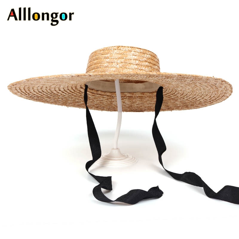 Sombrero de paja de trigo Natural para mujer, sombrero de playa con cinta para el verano del , gorro de playa con visera ancha de 15CM, protección uv para mujer, sombreros de playa para el sol