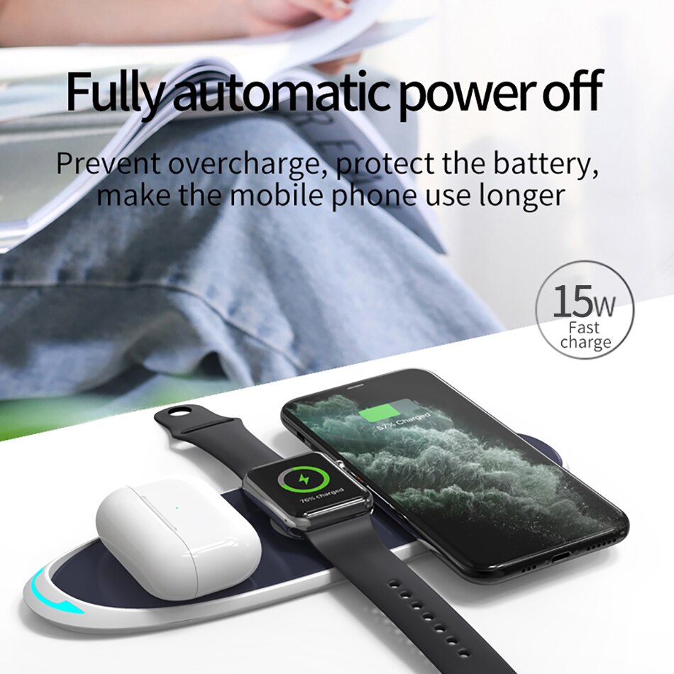 3 in115W Fast Wireless Charger For iPhone 12 11 X Xs AirPods Apple Watch 1/2/3/4/5/6 Wireless Charging Stand for Samsung Huawei