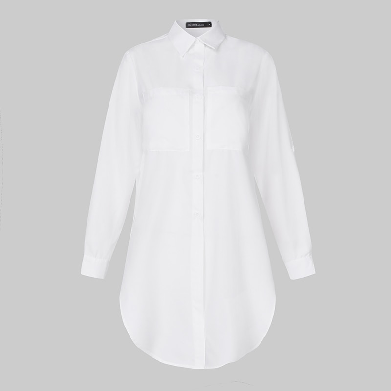 Revers Nacken Blusen Frauen Lange Hemden Celmia Frühling Sommer Unregelmäßigen Saum Teilt Tunika Spitzen Elegante Blusas Plus Größe: Weiß / 4XL