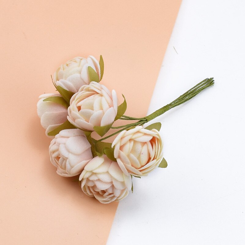 6 stk silke te knopper roser vaser til hjemmeinnredning julekrans gjør-det-selv-boks bryllup dekorative blomster kunstige blomster billig: 2