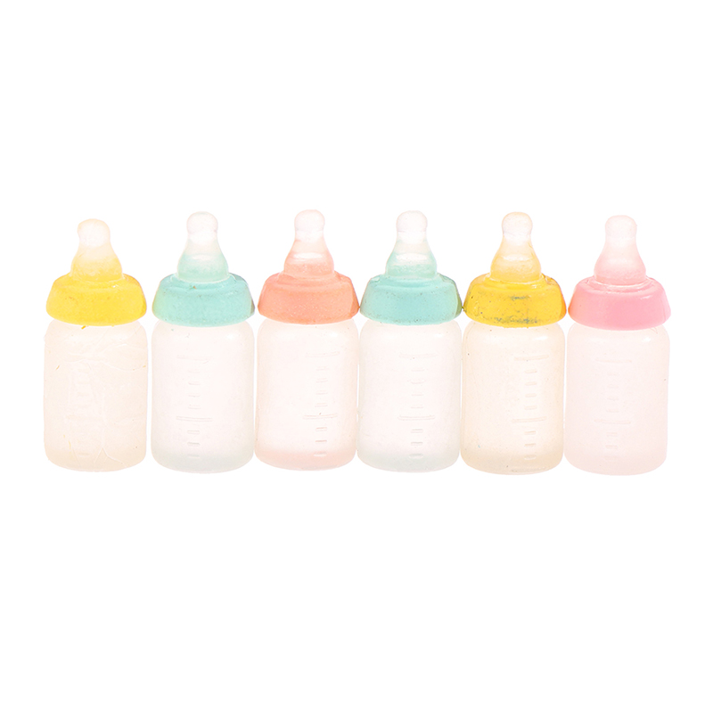 6Pcs Colorful Resin Simulation Mini Milk Bottle Miniature Baby bottle Super Cute Transparent Bottle 1:12 Dollhouse Accessories