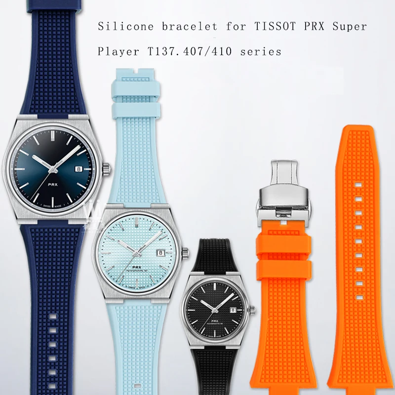 Erhöhtes Silikonarmband für TISSOT PRX Super Player T137.407/410 Serie, weißes, leuchtendes Silikon-Uhrenarmband für Herrenarmband