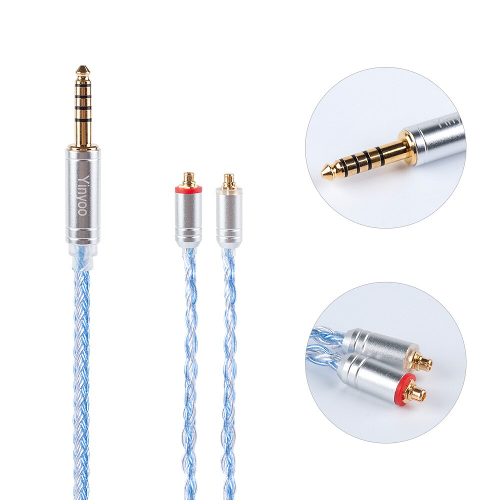 Cavo Auricolari Yinyoo 16 Fili Argentati - 2.5/3.5/4.4MM - Connettori MMCX/2PIN/QDC - per BLON KZ ASX: MMCX 4.4