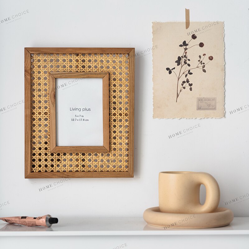 Rattan picture frame for wall art Nordic Wall Photo Frame Rectangle Japanese Desktop Picture Frame Display