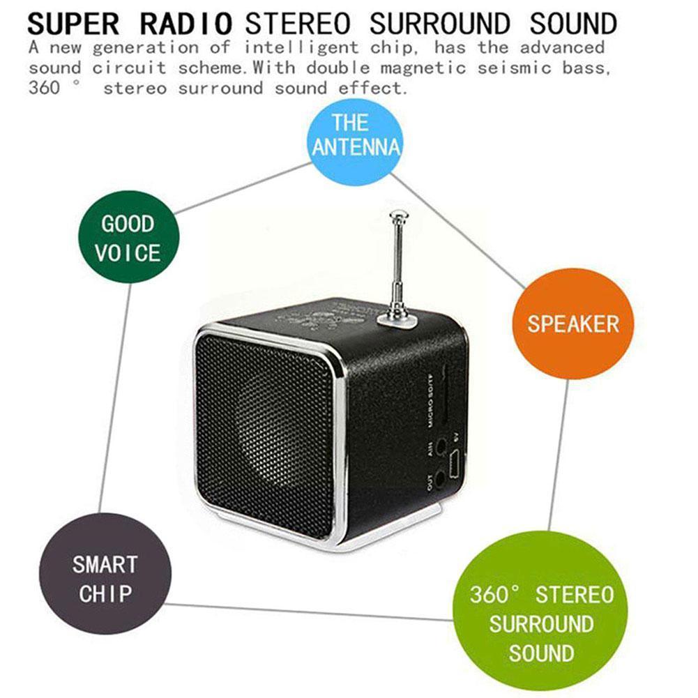 Tragbares mini-td- -v26- digitalradio mit lautsprecher, zweikanal-lautsprecherkarte, stereo-sd/tf-disk, u/micro  n9 x 3