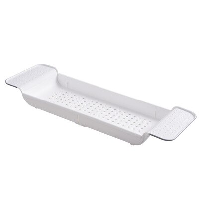 Udtrækkeligt badekar opbevaringsstativ badekar bakke hylde kar multifunktionelt badeværelse værktøj håndklæde opbevaring hylde køkkenvask afløbsholder: Hvid