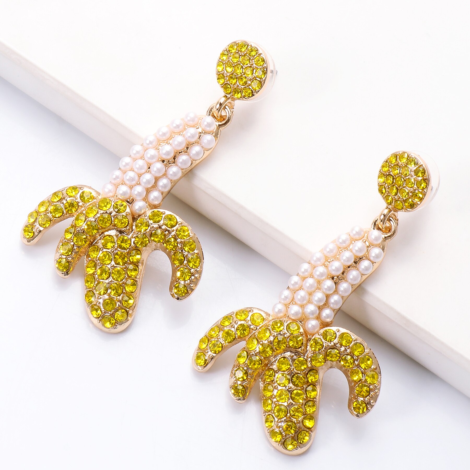 Banan statement øreringe rhinestone dejlige perle kvinder dangle øreringe vedhæng smykker