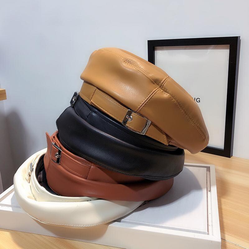 Dames Pu Leather Casual Baret Hoeden Mode Lederen Franse Kunstenaar Beret Hoeden Voor Vrouwen Meisjes Herfst En Winter Zachte Baretten