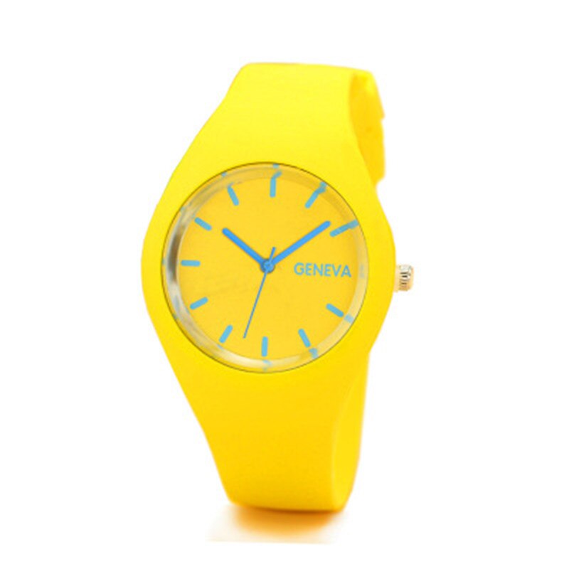 Relógio de pulso de quartzo de silicone do falso das senhoras da marca famosa da cor dos doces relógio de pulso feminino do vintage relógio de pulso relojes mu: yellow