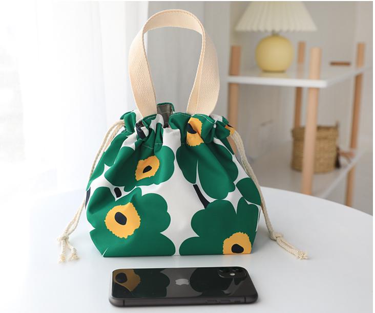 Cute Small Shopping Bag Foldable Cartoon Flowers Lunch Box Tote Bags For Women Canvas Bolso Shopper Waterproof Drawstring Tote: 6