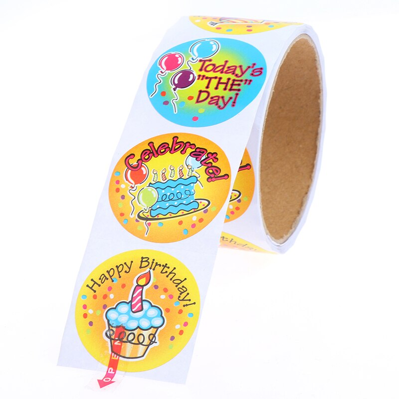 100pcs/roll HAPPY BIRTHDAY Sticker Adhesive Stickers Kraft Baking Paper Stickers For Craft Handmade Stationery