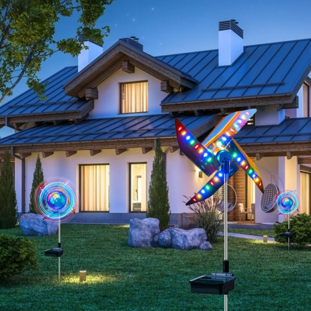 2pcs Solar Powered Outdoor Windmill Lamp Lights 32LED Spot Light Outdoor Garden Decor Windmill Waterproof Night Light