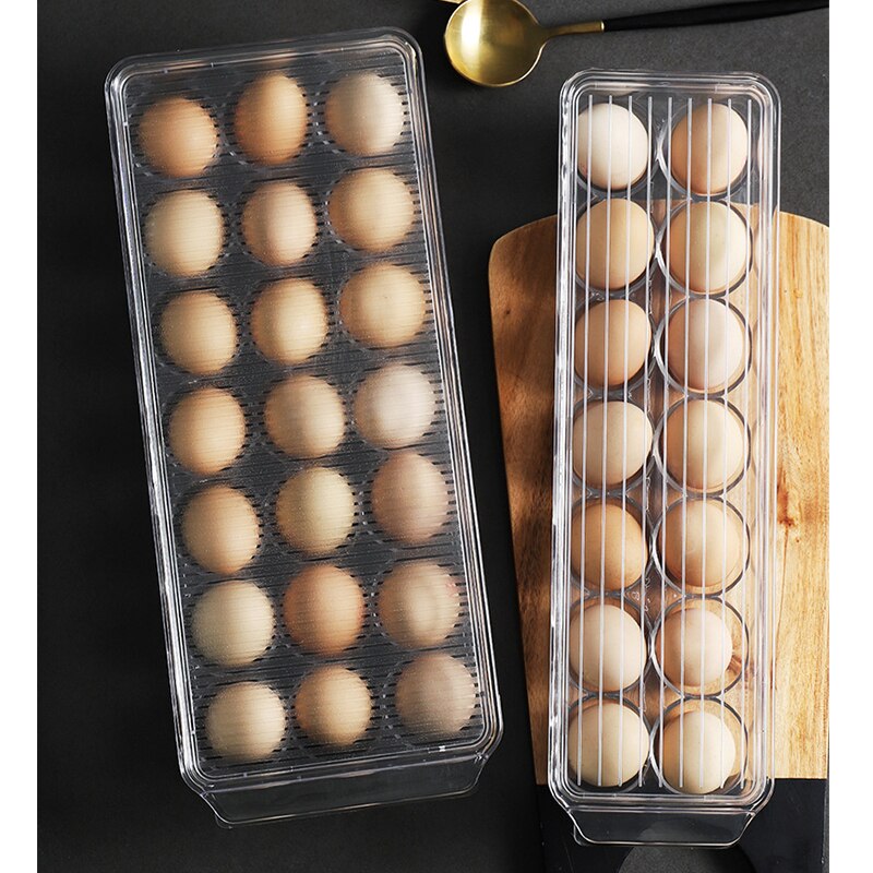 Japanse HUISDIER 21 Grid Eierdoos Koelkast Opbergrek met Deksel Eieren Holder Thuis Organizer Scherper Koelkast Container Keuken Tool