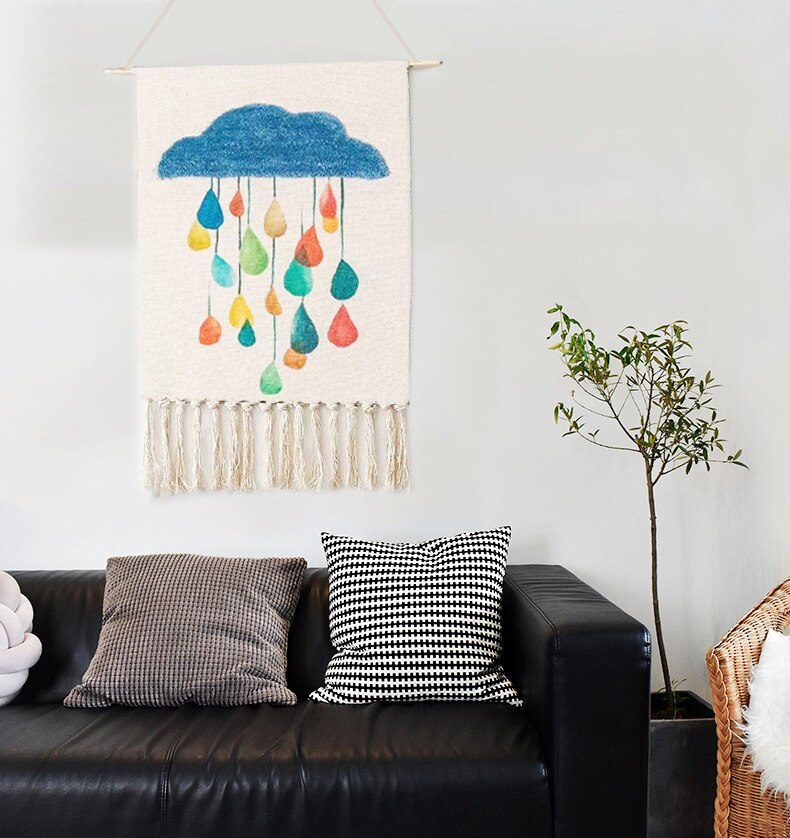 Tapiz colgante de pared de macramé para decoración del hogar, borla de algodón tejida hecha a mano, lienzo geométrico bohemio, tapiz de tela de fondo artístico: Caqui oscuro