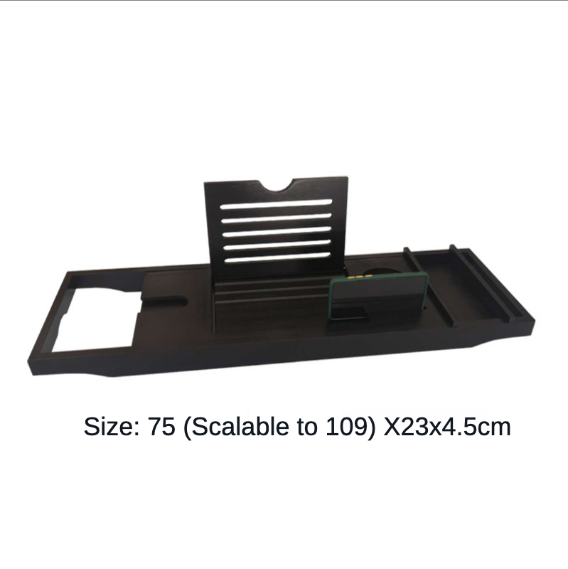 Bath Bar Storage Rack Multi-function Telescopic Toilet Flat-panel Phone Stand Bathroom Shower Stand Bamboo BathTub Sink Tray: Black Single-box