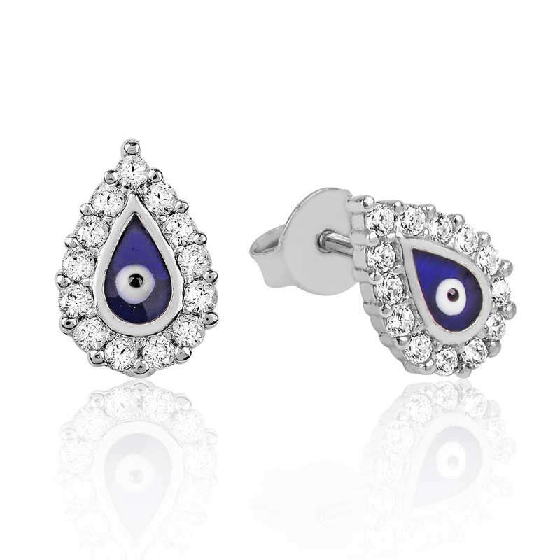 Silver White Cubic Zirconia Evil Eye Studded Earrings